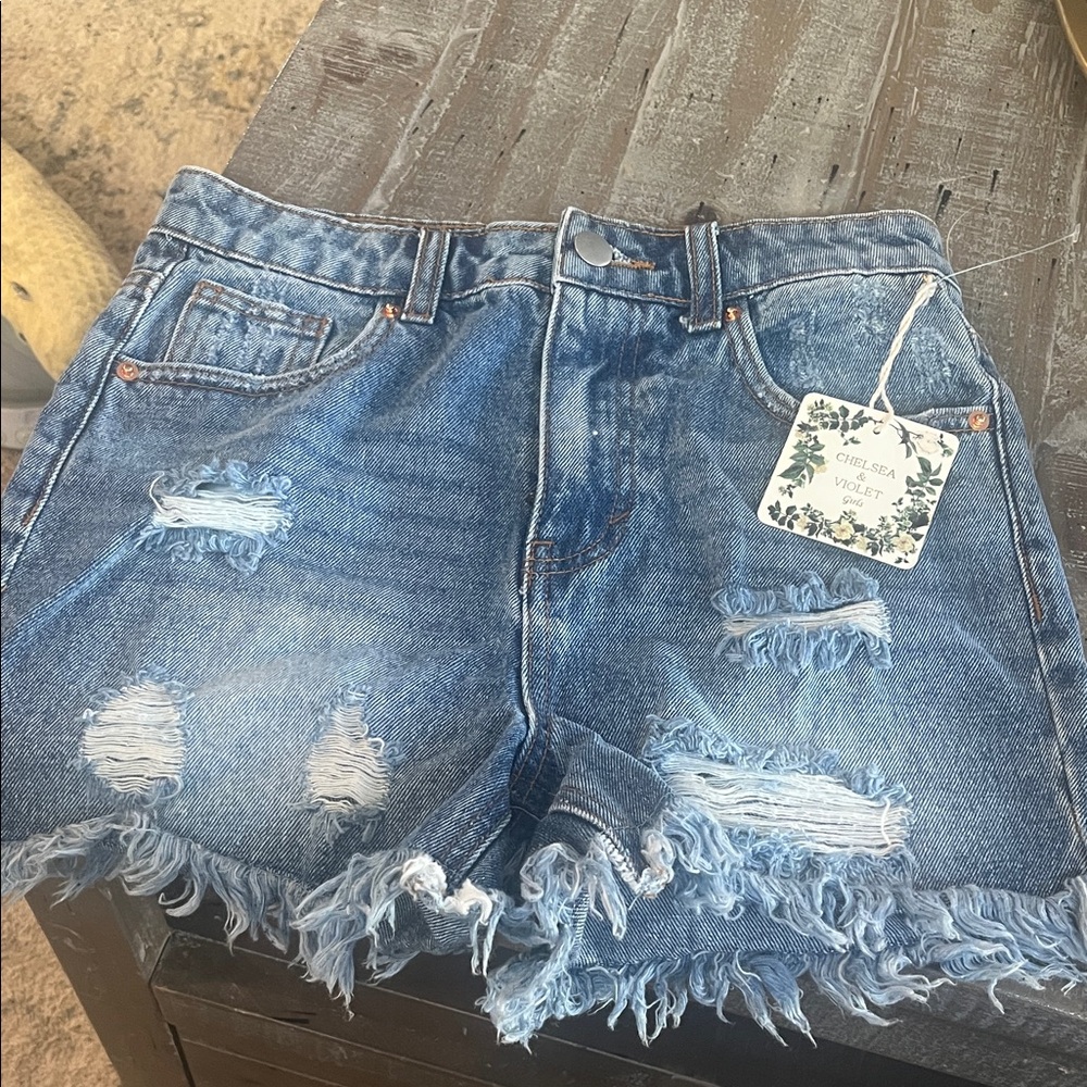 Chelsea and Violet kids  size 12 high, waisted, distressed, denim shorts NWT